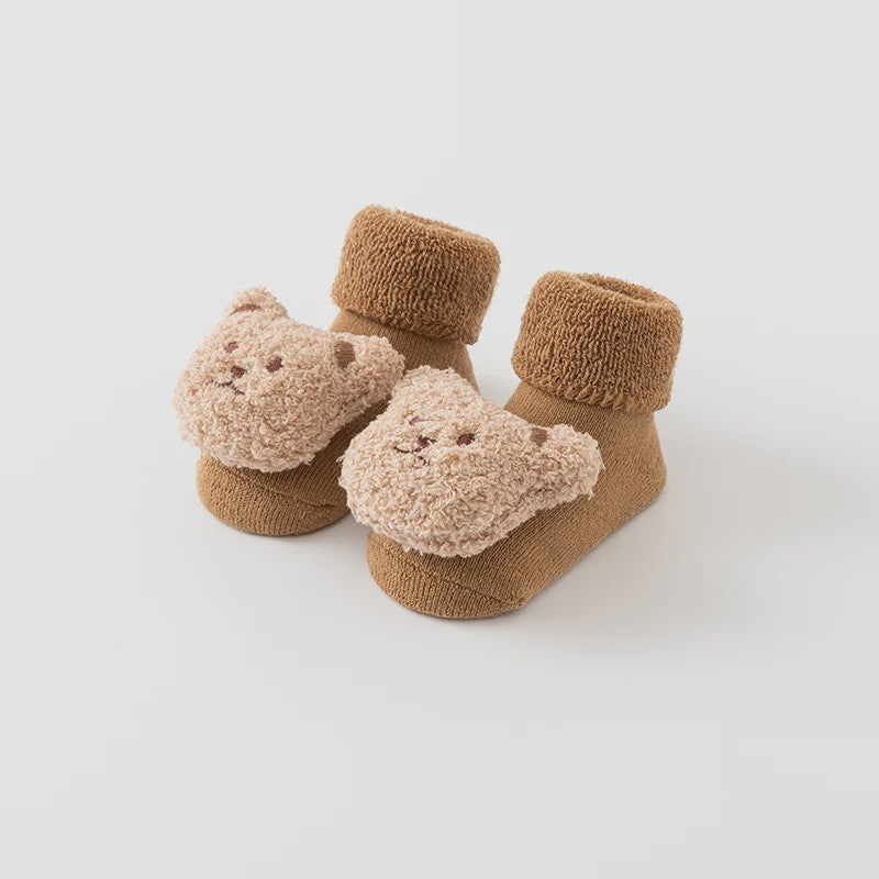 Schattige Babysokjes met Beer - Zacht Katoen, Anti-slip, Lente/Herfst