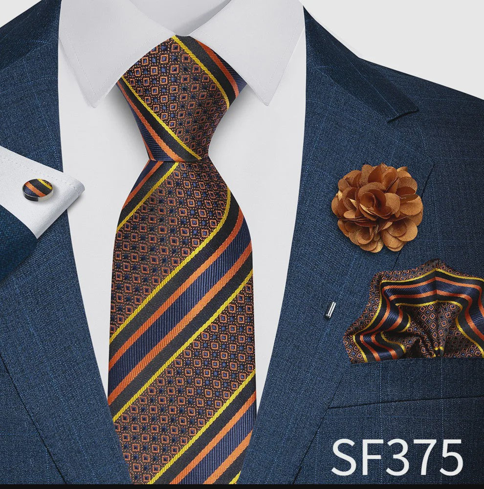 Luxe Heren Set: Paarse Paisley Stropdas, Manchetknopen, Pochet & Boutonnière - 8cm Breed