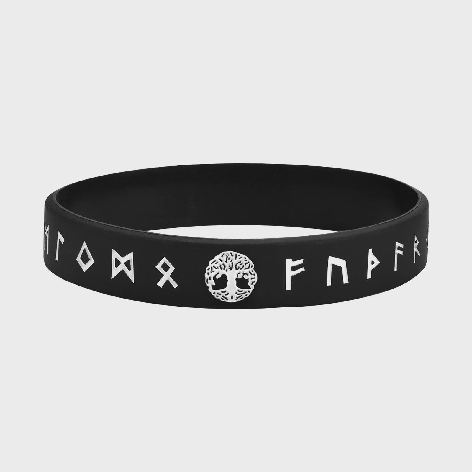 Mprainbow Heren Viking Rune Armband - Wolf Design, Zwart/Wit Siliconen Polsband