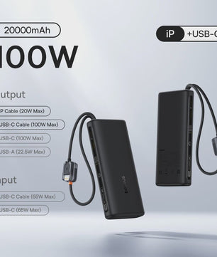 Baseus 145W Powerbank 25000mAh met Ingebouwde Type-C Kabels - Snel Laden voor Laptop, Tablet & Smartphone