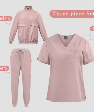 3-delige Unisex Medische Scrub Set: Jas, Top & Broek voor Zorgprofessionals