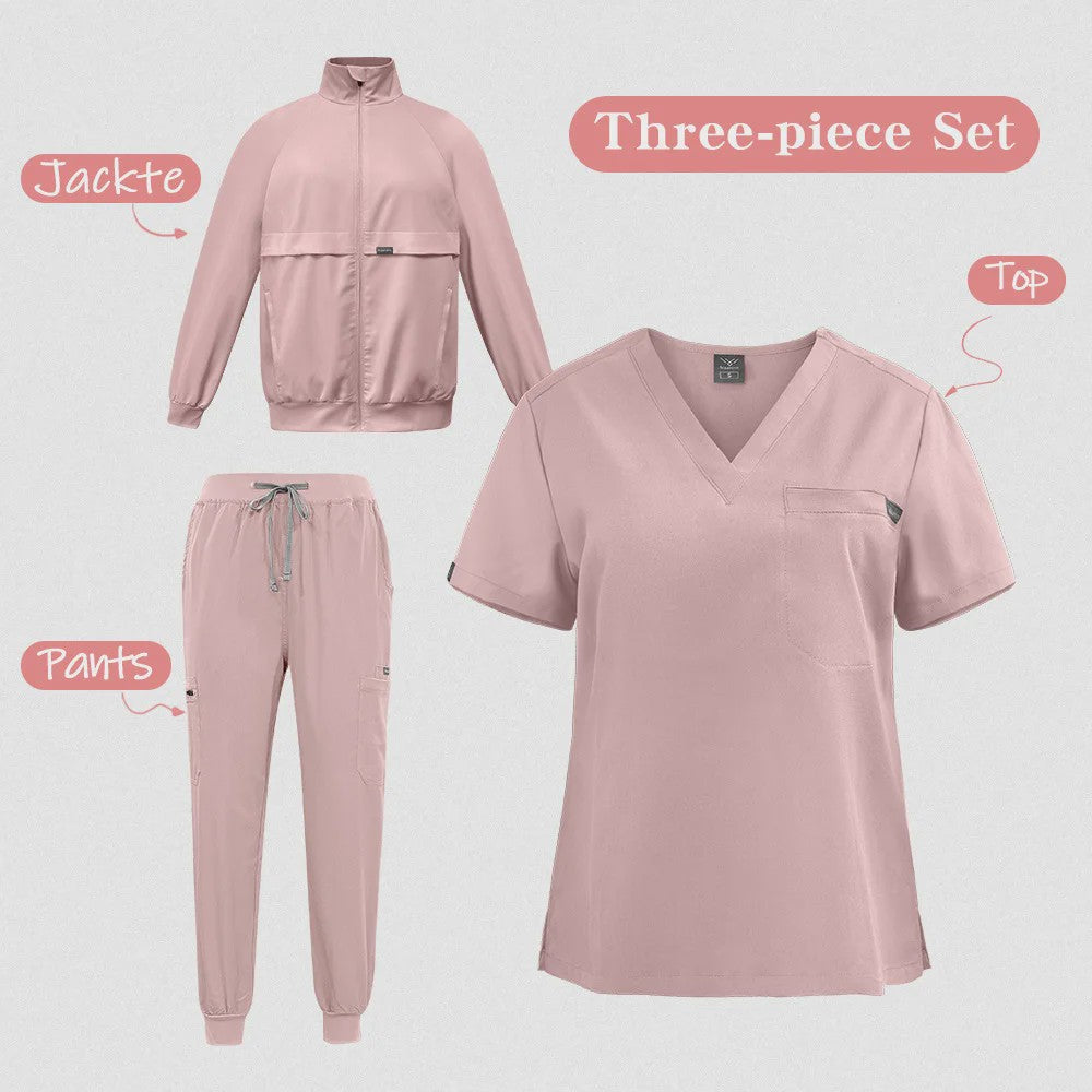 3-delige Unisex Medische Scrub Set: Jas, Top & Broek voor Zorgprofessionals