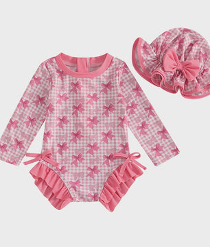 Zomerse Baby Meisjes Zwempak met Bloemenprint, Lange Mouwen en Ruches