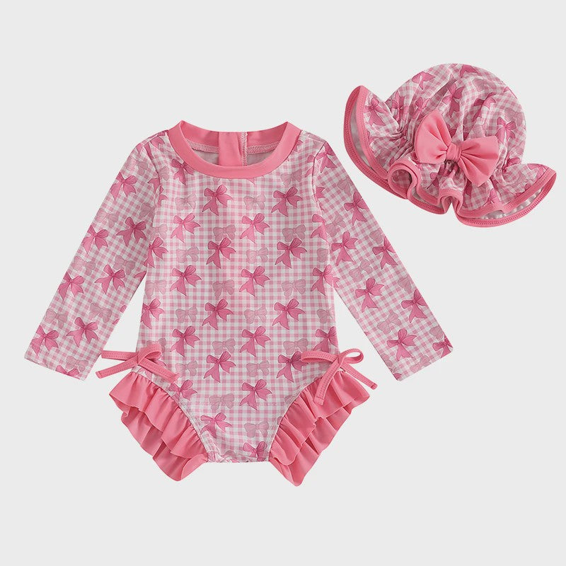 Zomerse Baby Meisjes Zwempak met Bloemenprint, Lange Mouwen en Ruches