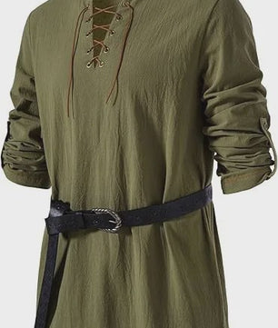 Heren Middeleeuwse Tuniek met Vetersluiting - Renaissance, Viking & Piraat Kostuum Shirt