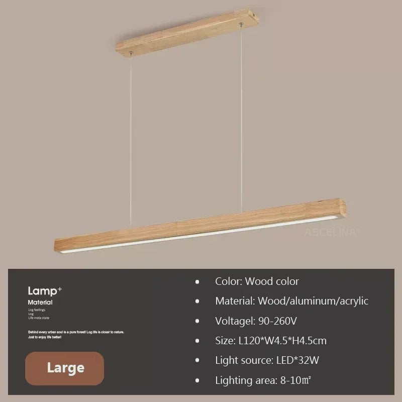 Nordic Houten Lange LED Hanglamp - Stijlvolle Verlichting voor Eettafel, Woonkamer & Keuken