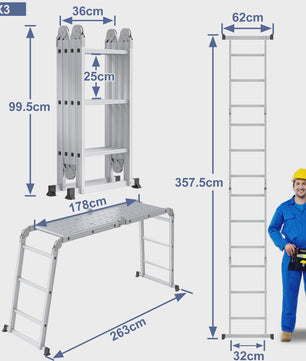 6-in-1 Aluminium Multifunctionele Ladder met Platform - Verstelbaar & Inklapbaar