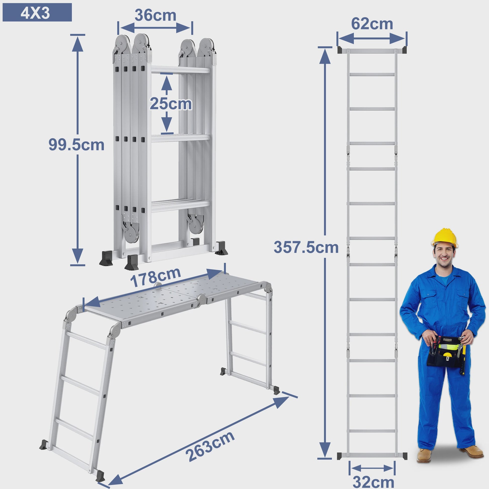 6-in-1 Aluminium Multifunctionele Ladder met Platform - Verstelbaar & Inklapbaar
