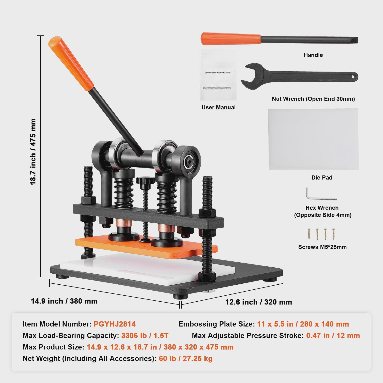 Handmatige Leer Snijmachine & Embossing Machine met Verstelbare Druk