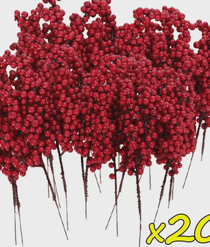 50 Kerst Takken met Kunstmatige Rode Bessen - Feestelijke Decoratie voor Kerstboom & Huis