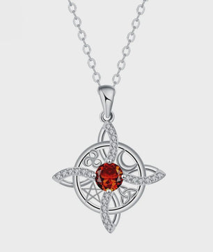 Mystieke Wicca Knoop Ketting met Kristal en Geboortesteen - Ster Maan Amulet