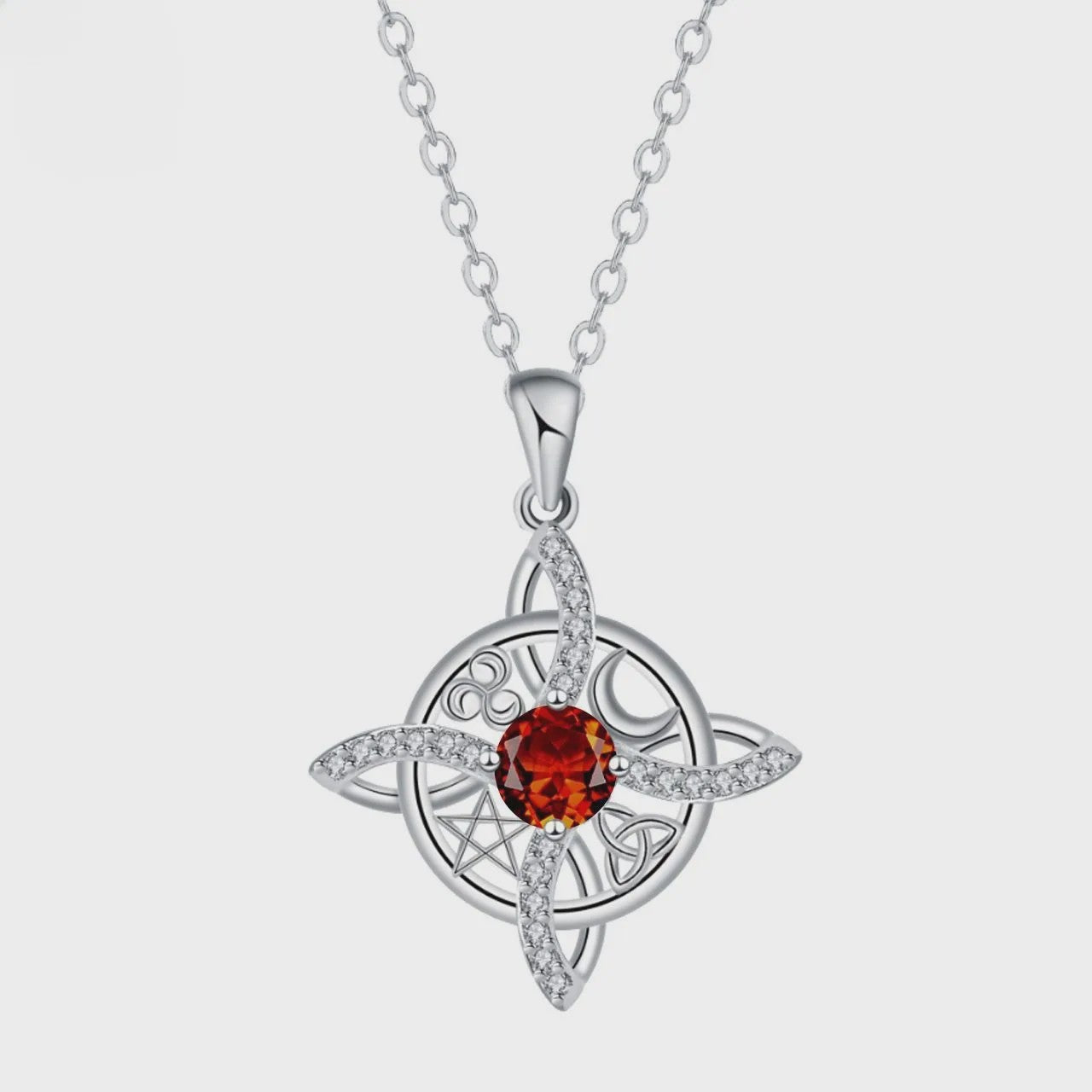 Mystieke Wicca Knoop Ketting met Kristal en Geboortesteen - Ster Maan Amulet