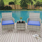 3-delige Buiten Terras Bistroset: PE Rotan Wicker Stoelen met Zachte Kussens & Glazen Salontafel - Compact Tuinmeubilair