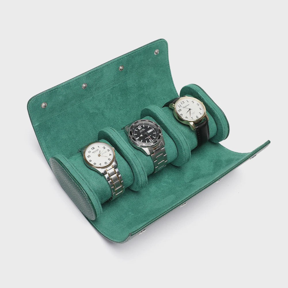 Luxe Embers Groene Horlogerolle - Echt Lederen Reis Etui voor 1, 2 of 3 Horloges