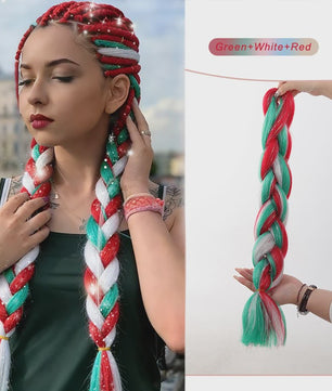 Glanzende Regenboog Jumbo Vlechten met Tinsel - Synthetisch Haar voor Festivals & Feesten