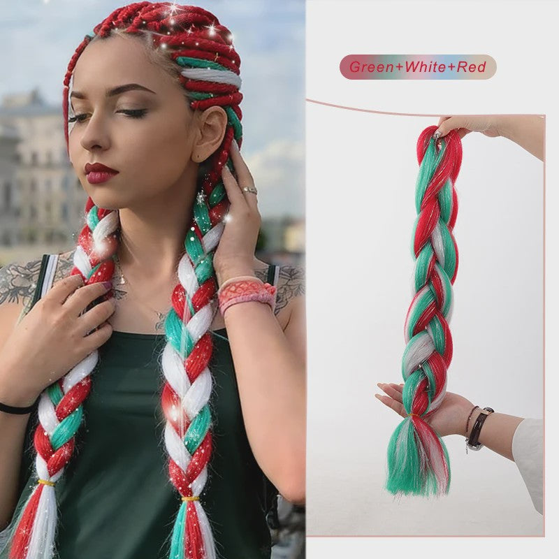 Glanzende Regenboog Jumbo Vlechten met Tinsel - Synthetisch Haar voor Festivals & Feesten