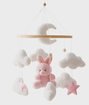 Houten Baby Mobiel voor Ledikant met Teddybeer, Maan en Sterren - Muziek & Rammelaar - Perfect Kraamcadeau