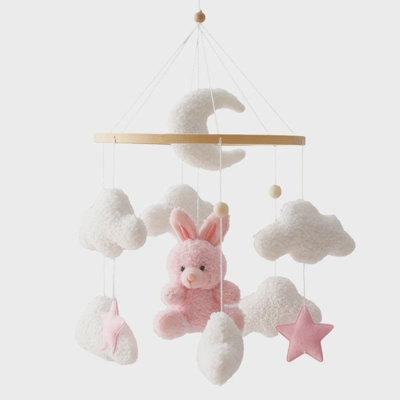 Houten Baby Mobiel voor Ledikant met Teddybeer, Maan en Sterren - Muziek & Rammelaar - Perfect Kraamcadeau