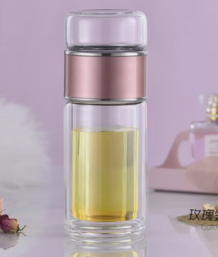 Dubbelwandige Glazen Theefles met Infuser - Hittebestendig & Lekvrij
