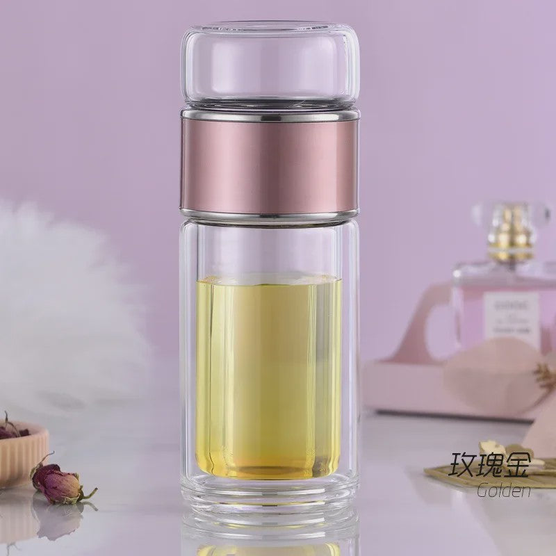 Dubbelwandige Glazen Theefles met Infuser - Hittebestendig & Lekvrij