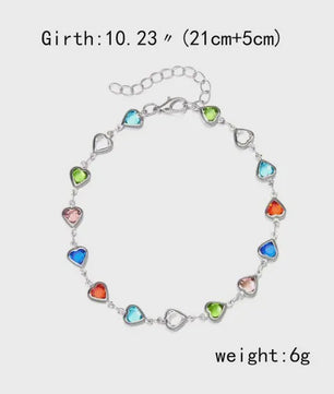 Vintage Boho Ankelbandje met Hartjes & Kristallen - Kleurrijk Zomer Sieraden voor Dames