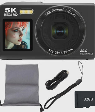 Ourlife Digitale Camera 5K 80MP met 18x Zoom, WIFI & Dual IPS Scherm - Vintage Vlog Camera