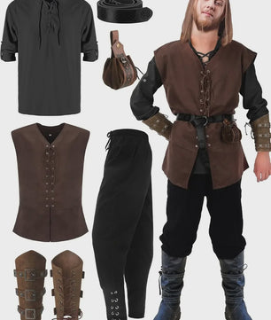 Herfst/Winter Herenkostuum: Middeleeuws Renaissance Viking Set (6-delig)