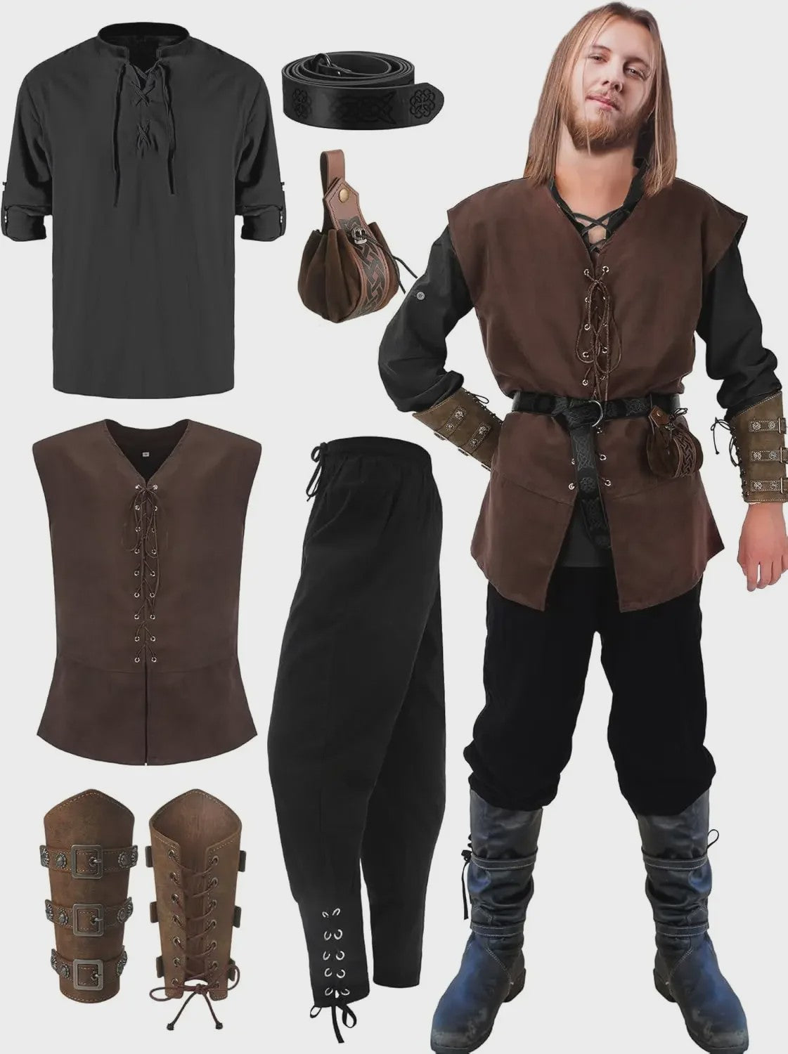 Herfst/Winter Herenkostuum: Middeleeuws Renaissance Viking Set (6-delig)