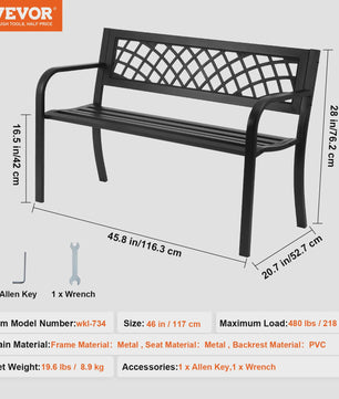 Stijlvolle Houten en Metalen Buitenbank - 218 kg Draagvermogen voor Tuin en Park