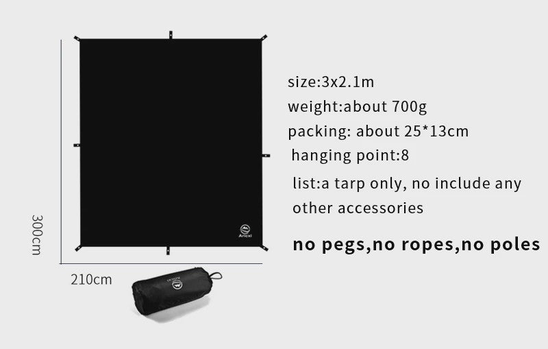 Aricxi Black Coating Tarp - Waterdicht Kampeer Tarp 3x3m & 4x4m