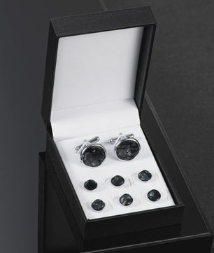 Set Manchetknopen en Studs Wit met Goudkleurig Randje - Stijlvolle Heren Accessoires
