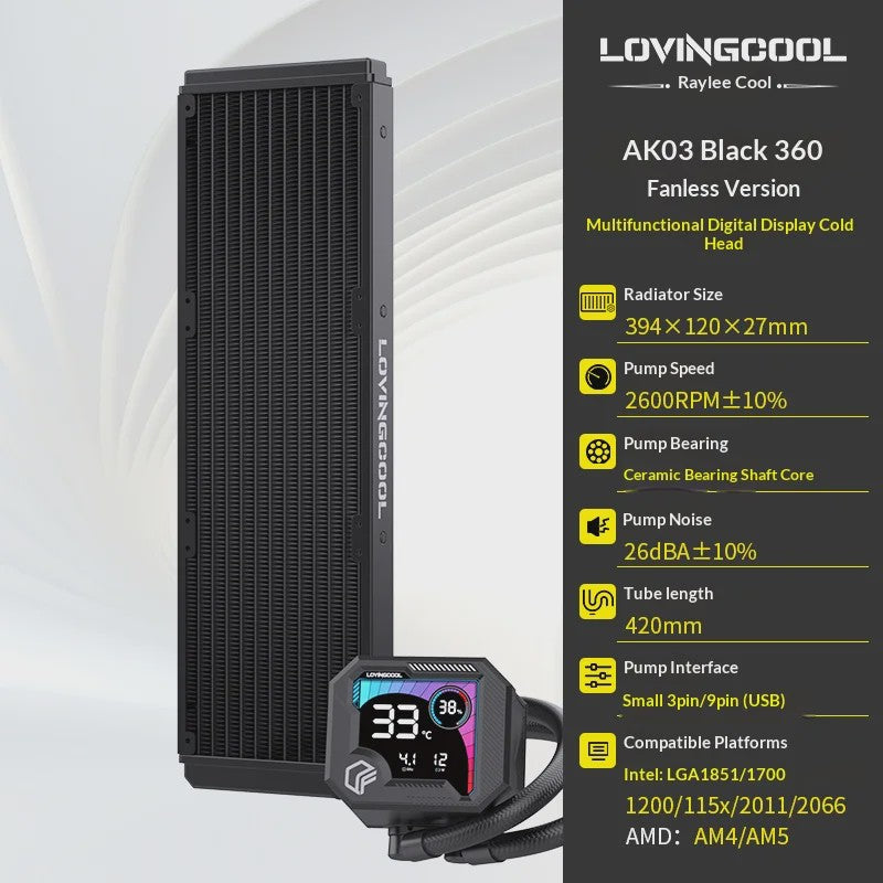 LOVINGCOOL AK Waterkoeler 240/360mm met ARGB, Digitaal Display & Abyss Mirror
