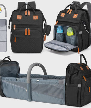 Multifunctionele Baby Luiertas Rugzak met Inklapbaar Babybedje en USB Laadpoort