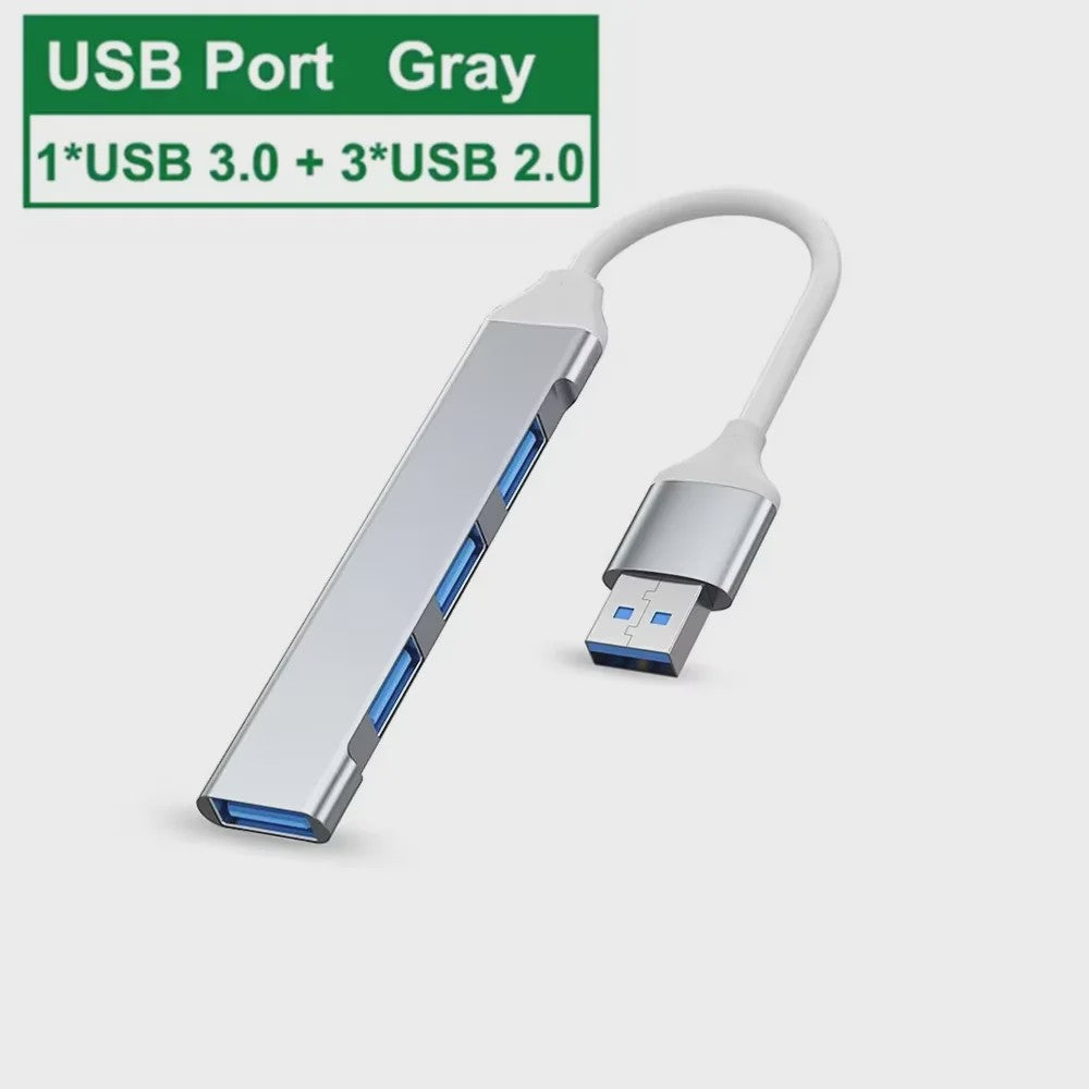 4-in-1 USB 3.0 Hub met 5Gbps Snelheid - Draagbare OTG Adapter
