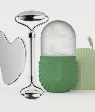 Gezichtsroller & Gua Sha Set: Luxe Roestvrij Staal & IJsroller voor Huidverzorging