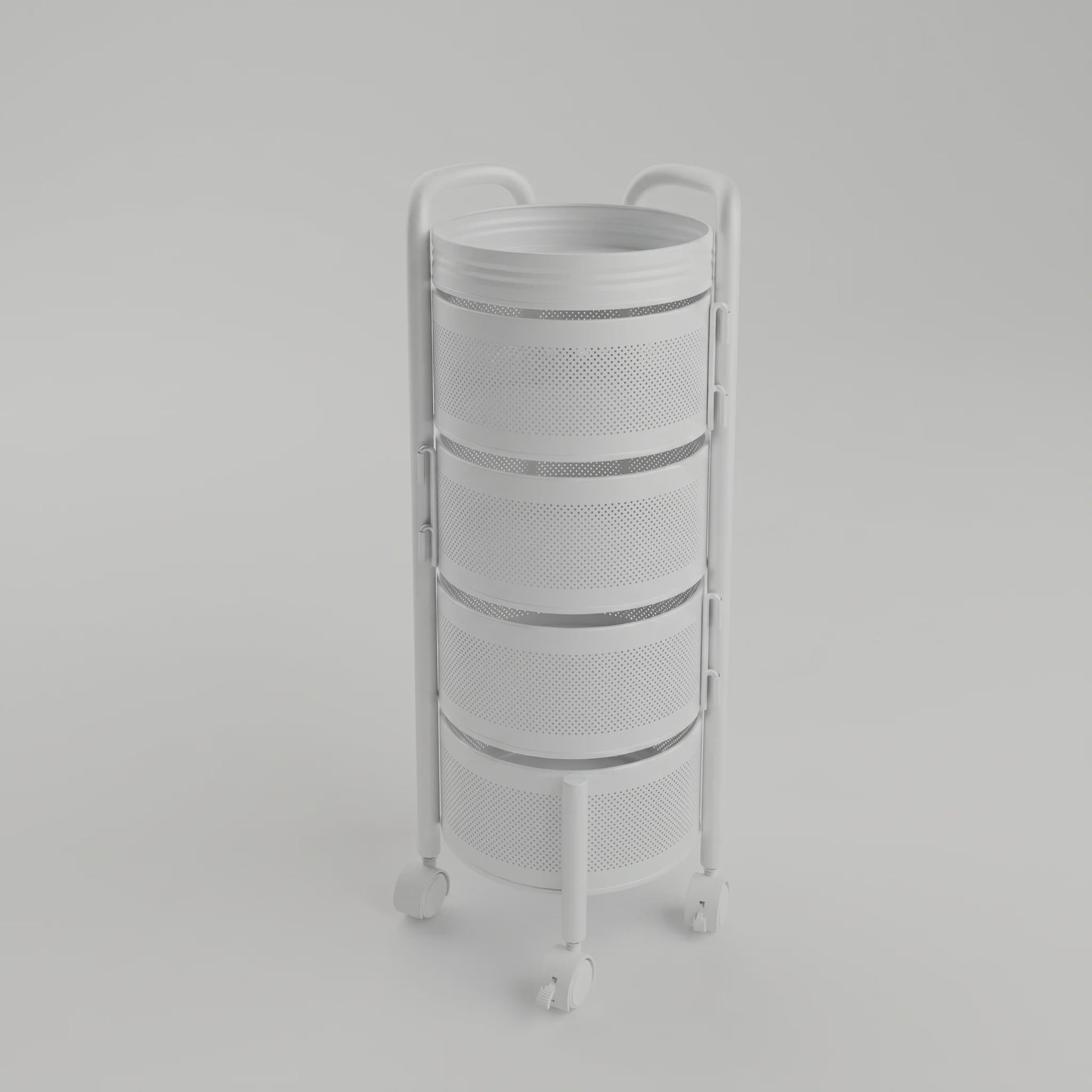 Draaibare Keuken Trolley 3-5 Laags - Carbon Staal Mesh Opbergrek met Wielen & Deksel