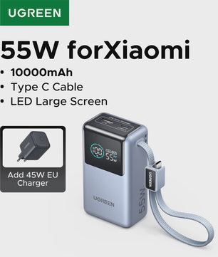 UGREEN 55W Powerbank 10000mAh met Type-C Kabel - Draagbaar Snel Laden
