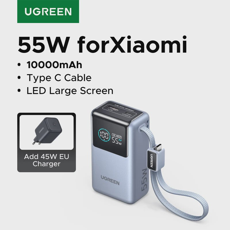 UGREEN 55W Powerbank 10000mAh met Type-C Kabel - Draagbaar Snel Laden