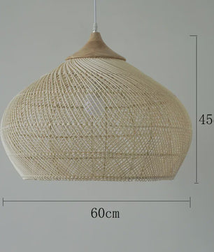 Boho Rotan Hanglamp met Houten Top - Sfeervolle Verlichting voor Woonkamer, Keuken & Eetkamer