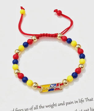 Colombia Vlag Armband - Verstelbaar Patriotisch Sieraden met Rood, Geel en Blauwe Kralen