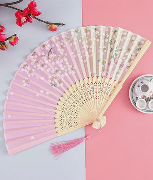 Vintage Zijden Vouwbare Handwaaier - Chinees/Japans Bamboe, Perfect voor Dans & Decoratie