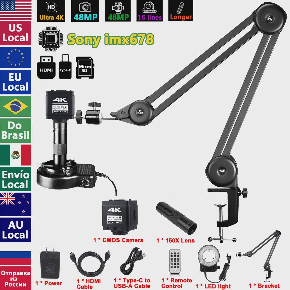 4K UHD Industriële Digitale Microscoop Camera met HDMI & USB voor Soldeerwerk