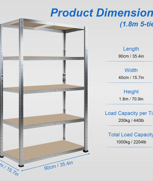 5-Laags Heavy Duty Metalen Stellingkast - 1000kg Draagvermogen - Boutloos Ontwerp - Verstelbare MDF Planken