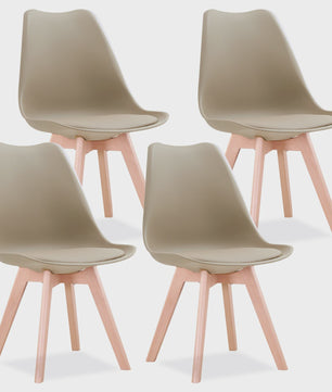 Set van 4 Scandinavische Eetkamerstoelen met Houten Poten en PU Comfortkussen