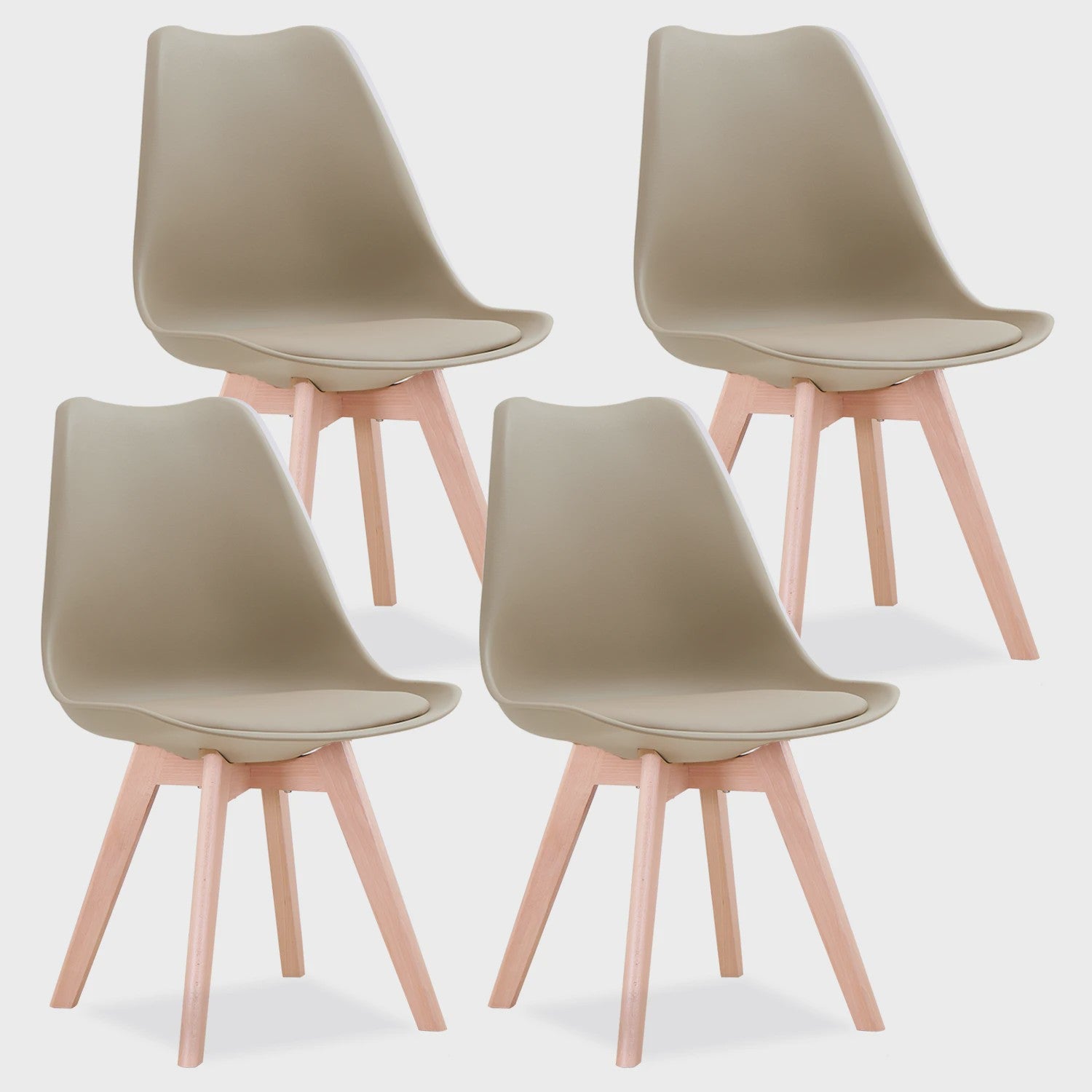Set van 4 Scandinavische Eetkamerstoelen met Houten Poten en PU Comfortkussen