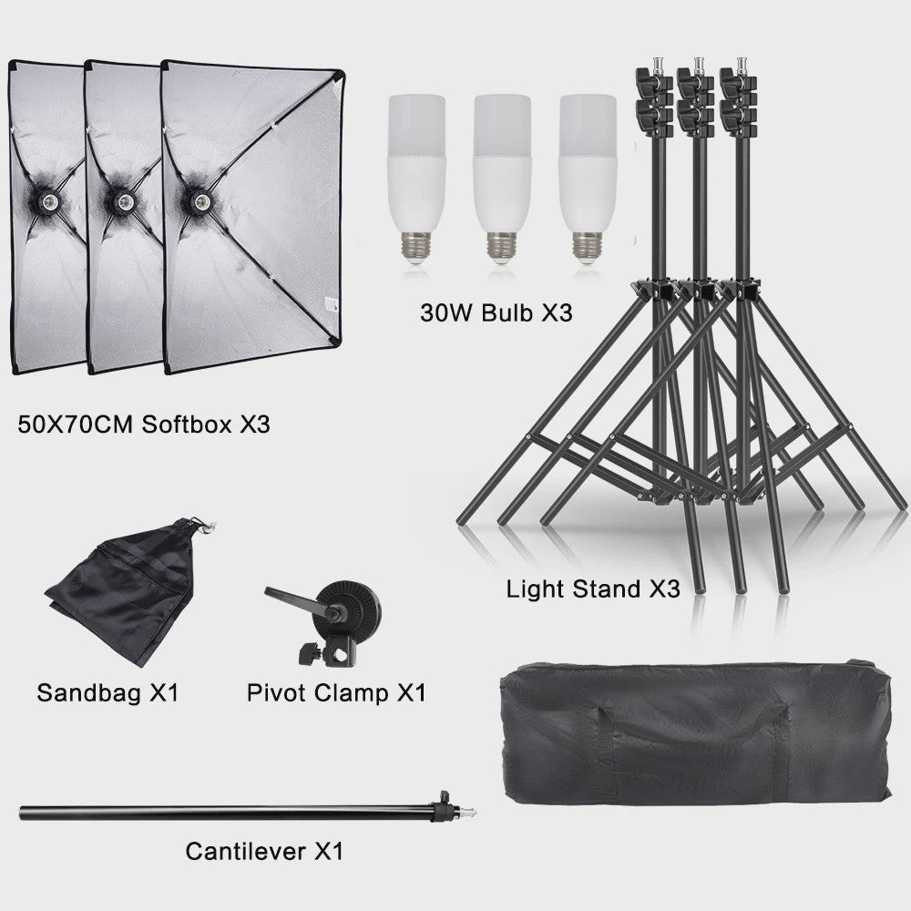 Professionele Softbox Verlichtingskit 50x70cm - Continu Licht voor Studio Fotografie