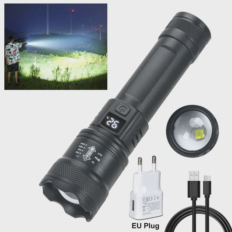 Krachtige LED Zaklamp 2000LM met USB Opladen & Batterij Indicator - Ideaal voor Camping & Noodgevallen