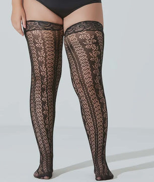 Ultra Dunne Kant Kousen tot Boven de Knie voor Plus Size Dames - Zwart & Wit