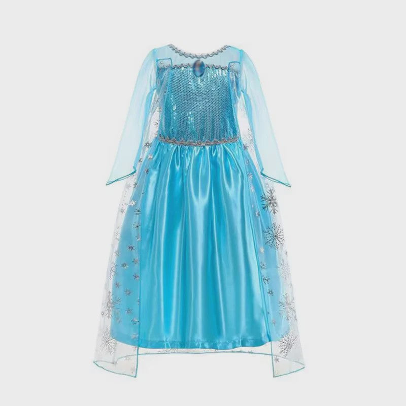 Elsa Prinsessenjurk Meisjes - Lange Mouwen, Sneeuwvlokken & Glitter - Perfect voor Feestjes & Carnaval