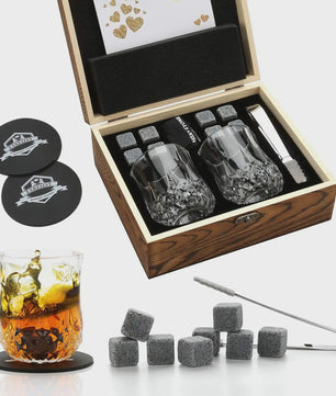 Luxe Whiskey Set met Glazen en Granieten Stenen - Houten Cadeaubox